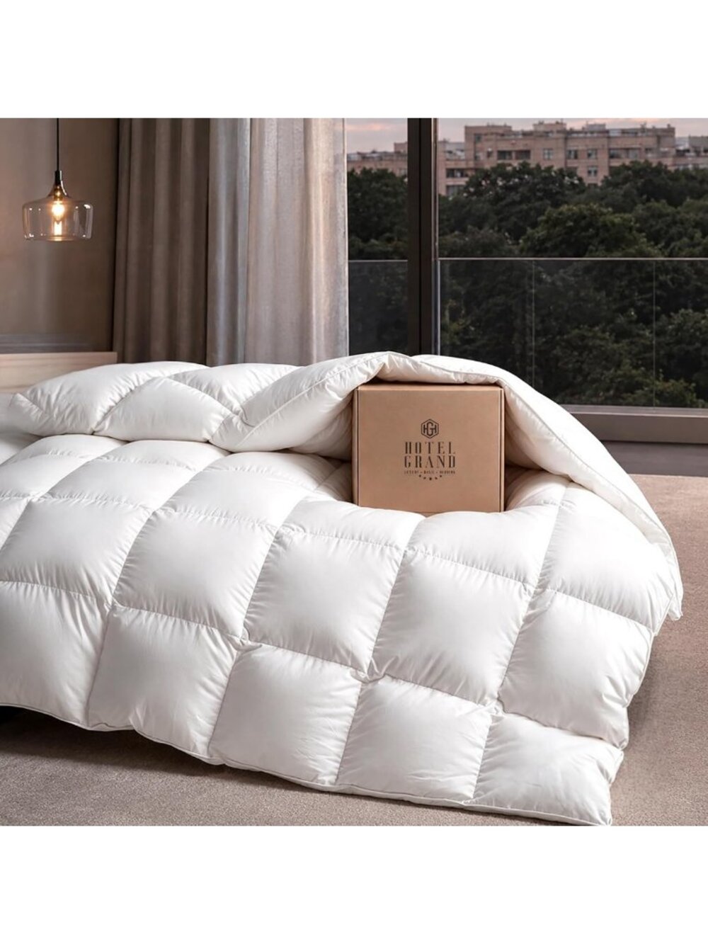 Luxurious White Goose Feather Down Comforter - Queen Size, Soft & Cozy Bedding